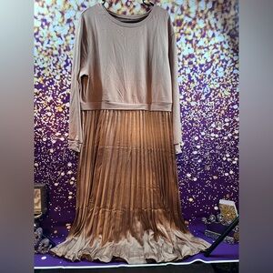 Elegant Tan Pleated Dress